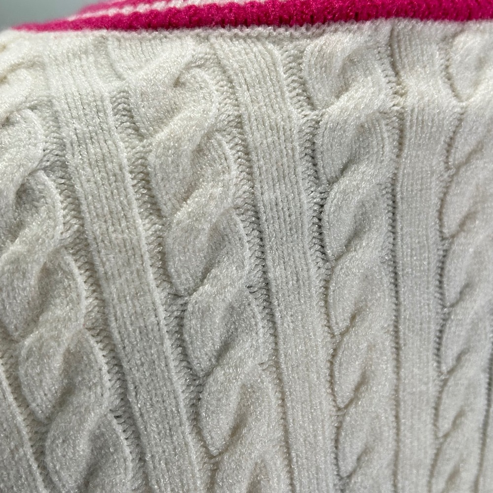 Marled Cream & Pink Cardigan Sweater Women's Small Cable Knit Gold Buttons - Picture 6 of 8